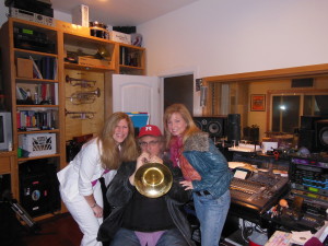 with Robin DeLorenzo and Tara-Jean Vitale in the studio. and me with my flugelhorn.